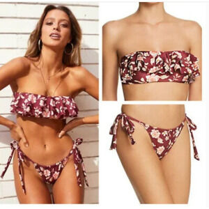 MinkPink Rhapsody Layered Bandeau Bikini Top & Bottom Set XS NWT